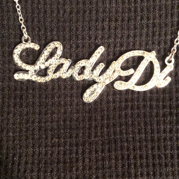 LADY DI Diamond Name Plate Silver Necklace - Picture 10 of 11
